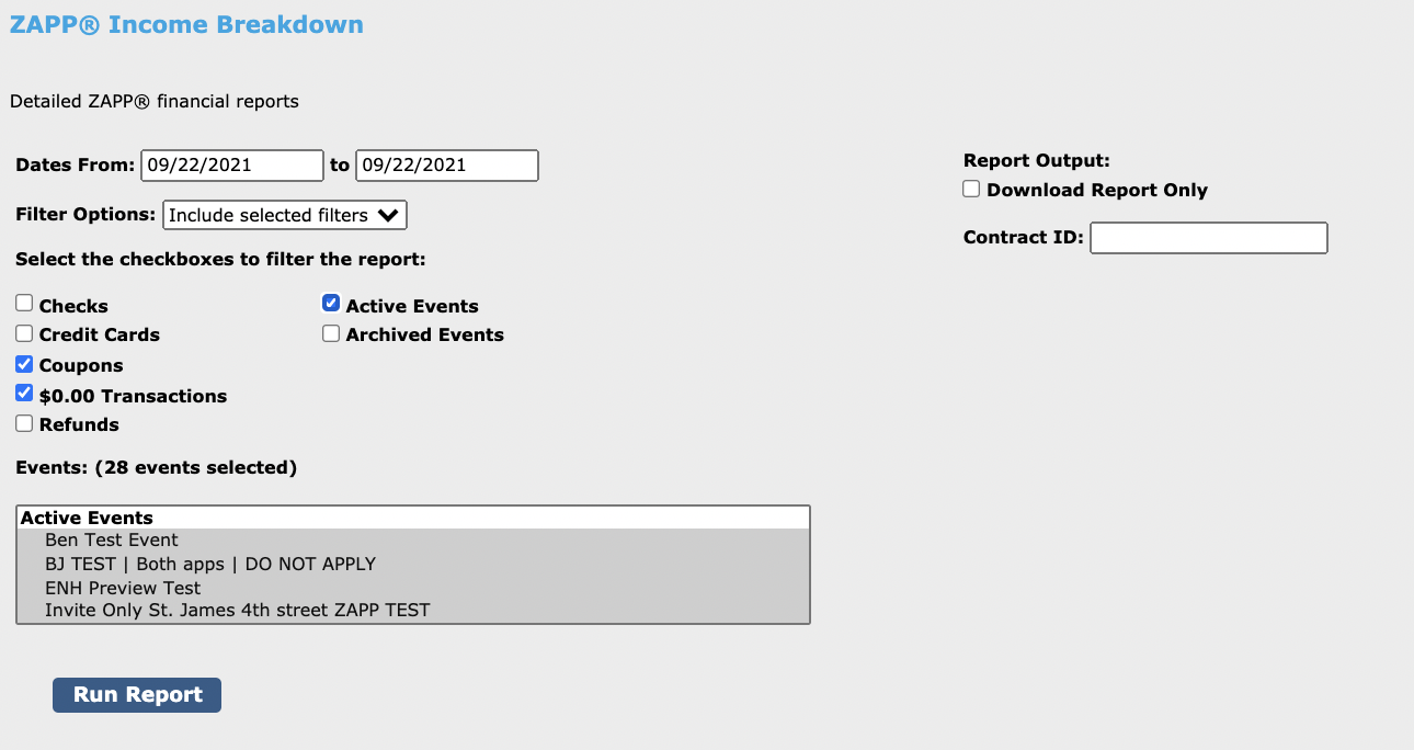 Image of the new income breakdown report page — showing the new options for downloading financial reports.