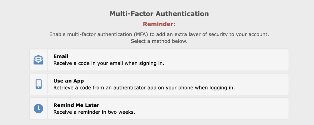 An image of the multifactor authentication prompt administrators will see when logging in to ZAPP.