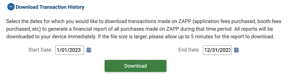 A screenshot of the download transaction history section of the profile.